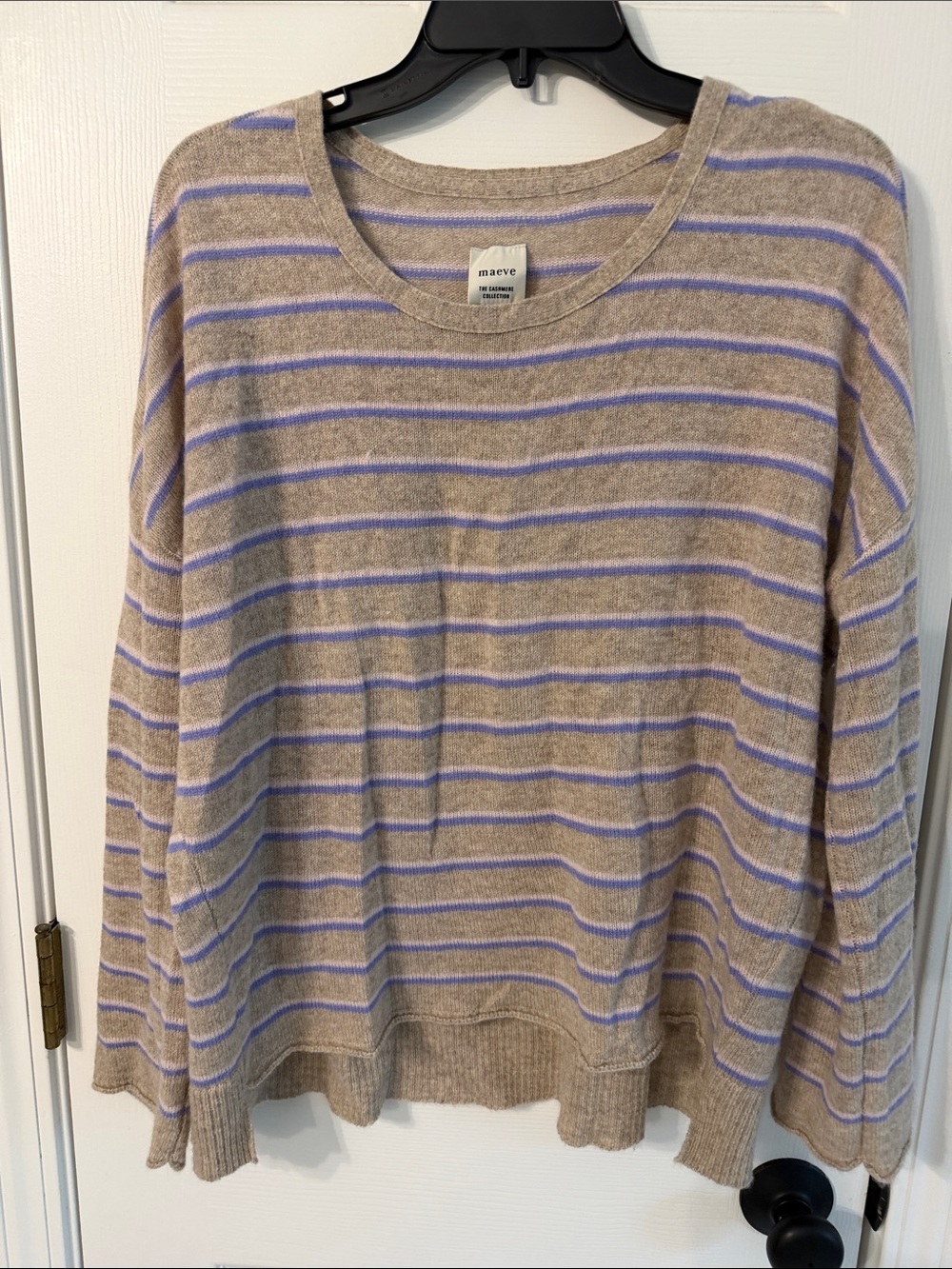 Maeve Beige Sweater with Lavender Stripes